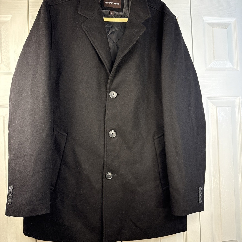 Michael Kors Men's Coat Button Front Black Wool Blend Size Large